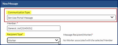 Linked Communications  - New Message Window – Services Portal Message